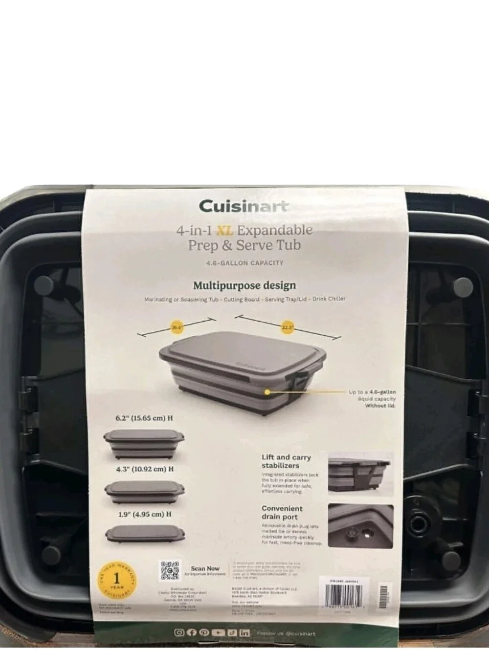 Cuisinart 4-in-1 XL 4.6 Gallon Expandable Prep and Serve Tub Adjustable Height